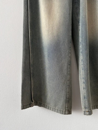 Back Pocket Low-Rise Denim Wide Pants