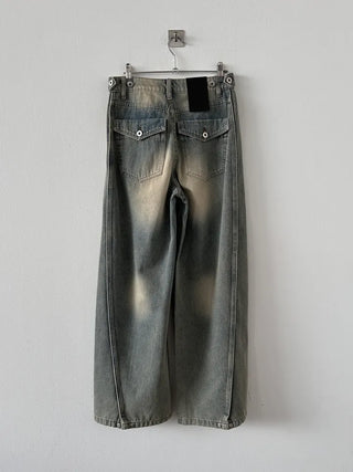 Back Pocket Low-Rise Denim Wide Pants