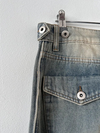 Back Pocket Low-Rise Denim Wide Pants