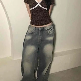 Back Pocket Low-Rise Denim Wide Pants