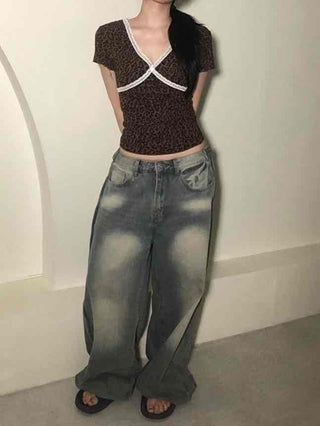 Back Pocket Low-Rise Denim Wide Pants