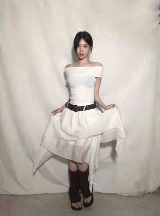 Pure Asymmetrical Ruffle Midi Skirt