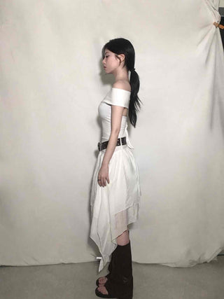 Pure Asymmetrical Ruffle Midi Skirt