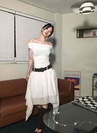 Pure Asymmetrical Ruffle Midi Skirt