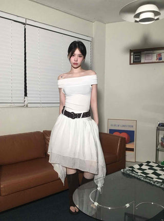 Pure Asymmetrical Ruffle Midi Skirt