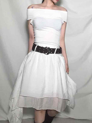 Pure Asymmetrical Ruffle Midi Skirt