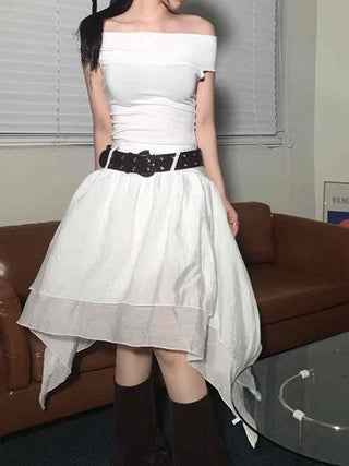 Pure Asymmetrical Ruffle Midi Skirt
