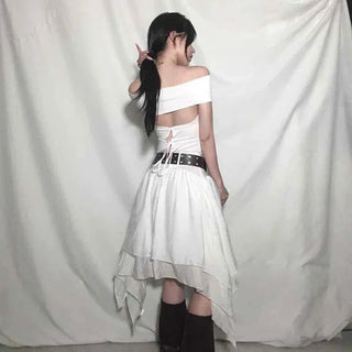 Pure Asymmetrical Ruffle Midi Skirt