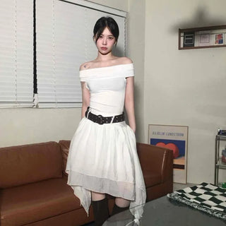 Pure Asymmetrical Ruffle Midi Skirt