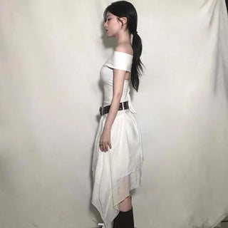 Pure Asymmetrical Ruffle Midi Skirt