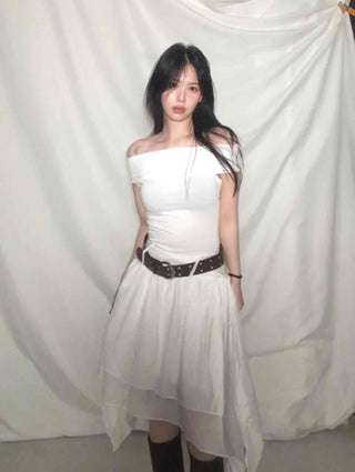 Pure Asymmetrical Ruffle Midi Skirt