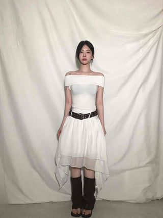 Pure Asymmetrical Ruffle Midi Skirt