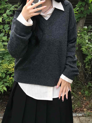 Pure Plain V-Neck Knit
