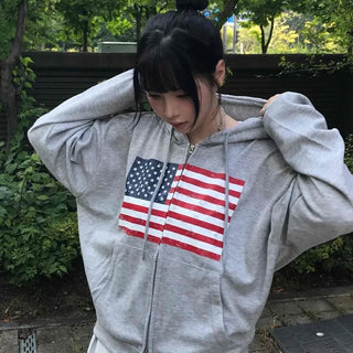 Comfort Crack American Flag Zip-up Hoodie