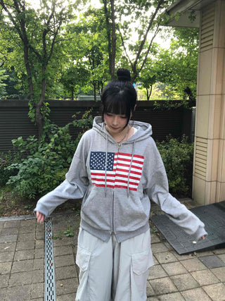 Comfort Crack American Flag Zip-up Hoodie