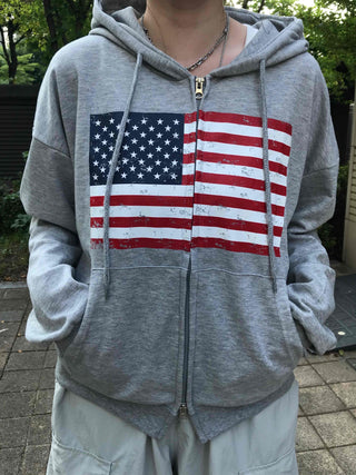 Comfort Crack American Flag Zip-up Hoodie