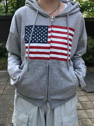 Comfort Crack American Flag Zip-up Hoodie