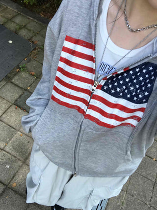 Comfort Crack American Flag Zip-up Hoodie