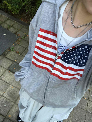 Comfort Crack American Flag Zip-up Hoodie