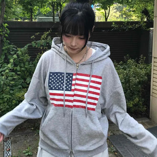 Comfort Crack American Flag Zip-up Hoodie