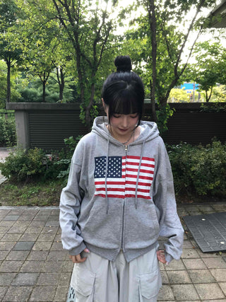 Comfort Crack American Flag Zip-up Hoodie