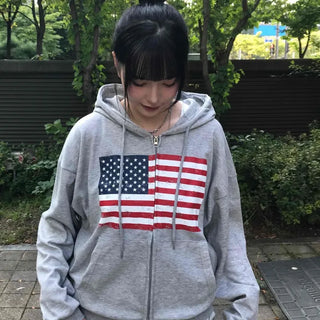 Comfort Crack American Flag Zip-up Hoodie
