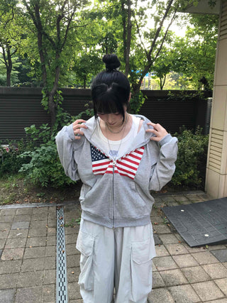 Comfort Crack American Flag Zip-up Hoodie