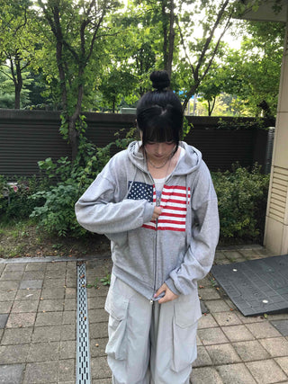 Comfort Crack American Flag Zip-up Hoodie