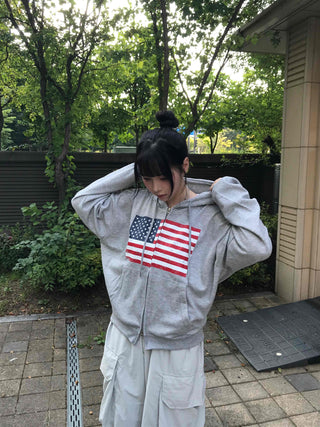 Comfort Crack American Flag Zip-up Hoodie