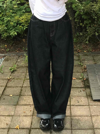 Natural Balloon Oversized Denim Long Pants