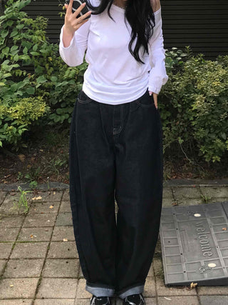 Natural Balloon Oversized Denim Long Pants