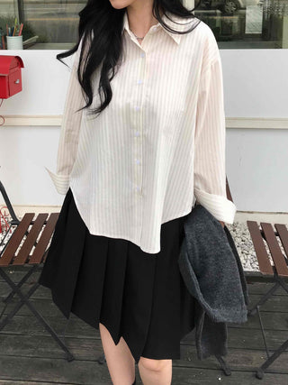 Simple Loose Fit Cotton Striped Shirt