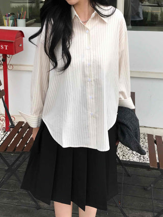 Simple Loose Fit Cotton Striped Shirt