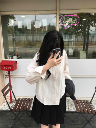 Simple Loose Fit Cotton Striped Shirt