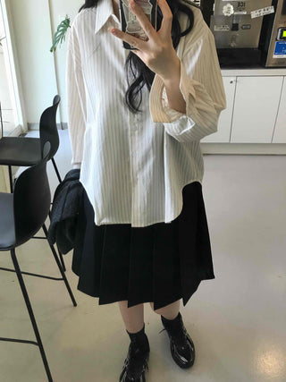Simple Loose Fit Cotton Striped Shirt
