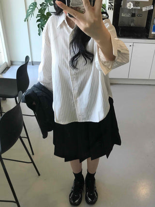 Simple Loose Fit Cotton Striped Shirt