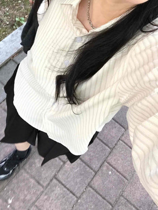 Simple Loose Fit Cotton Striped Shirt