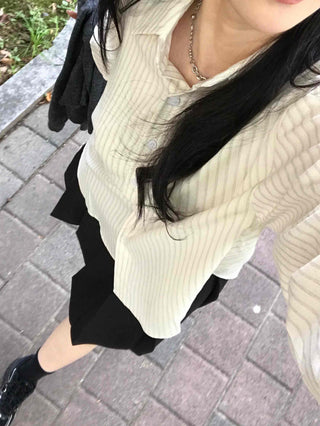 Simple Loose Fit Cotton Striped Shirt