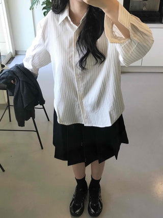 Simple Loose Fit Cotton Striped Shirt