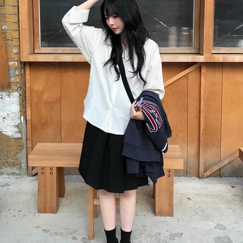 Simple Loose Fit Cotton Striped Shirt
