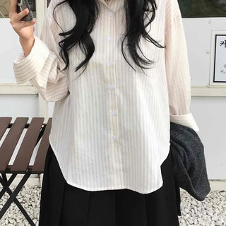 Simple Loose Fit Cotton Striped Shirt