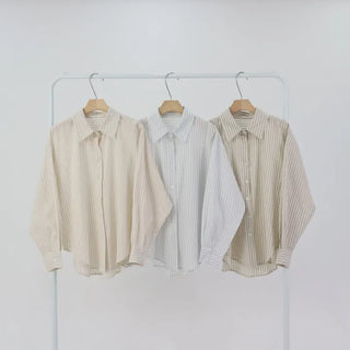 Simple Loose Fit Cotton Striped Shirt