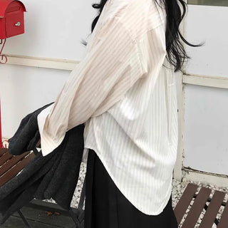 Simple Loose Fit Cotton Striped Shirt