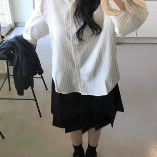 Simple Loose Fit Cotton Striped Shirt