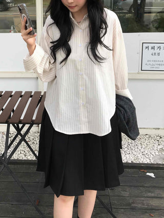 Simple Loose Fit Cotton Striped Shirt