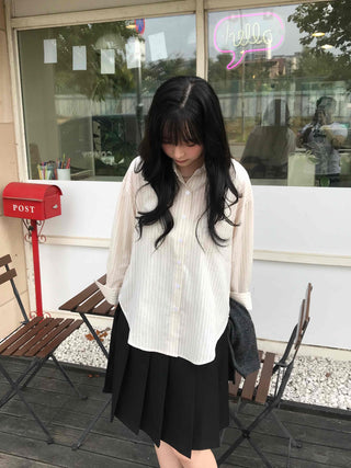 Simple Loose Fit Cotton Striped Shirt