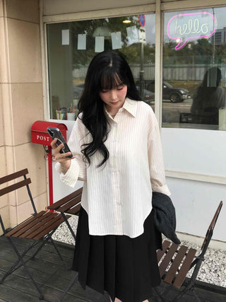 Simple Loose Fit Cotton Striped Shirt