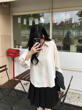Simple Loose Fit Cotton Striped Shirt