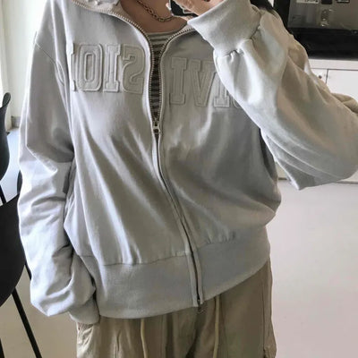 Unique Patch Track Loose Fit Zip-up