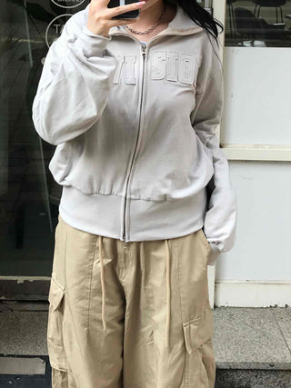 Unique Patch Track Loose Fit Zip-up